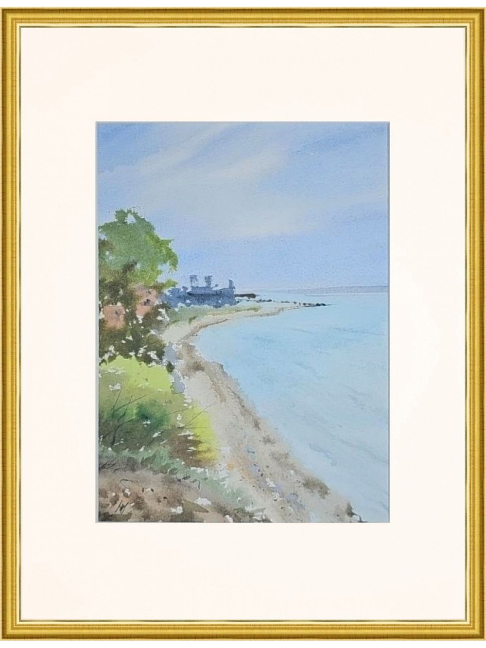 Картина авторская акварельная в паспарту 21х30 см "Вид на морской порт со смотровой площадки Богудонии"