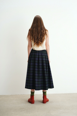 Юбка-колокол из смесовой шерсти, сине-зеленая клетка