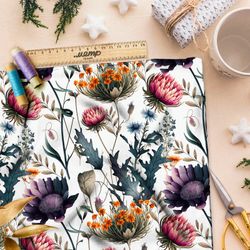 Ткань поплин яркие акварельные полевые цветочки
