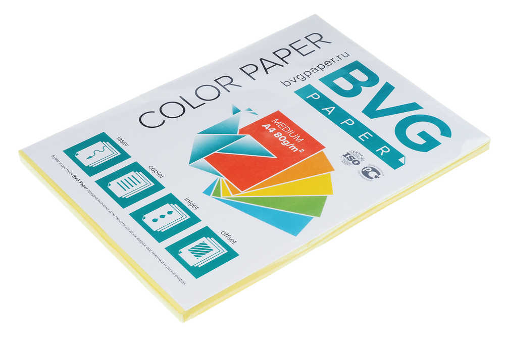 Бумага для офисной техники цветная medium желтая А4 80г/м2 100л BVG