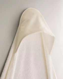 ZARA HOME ДЕТСКОЕ ПОЛОТЕНЦЕ С КАПЮШОНОМ И ВЫШИВКОЙ, ЖЕЛТОВАТО-БЕЛЫЙ