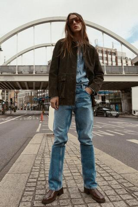 ZARA КУРТКА ИЗ 100% ЗАМШИ, ТЕМНЫЙ ХАКИ