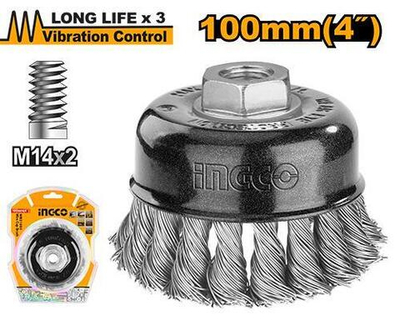 Чашечная щетка плетеная М14 для УШМ 100х0,5 мм INGCO WB21005 INDUSTRIAL