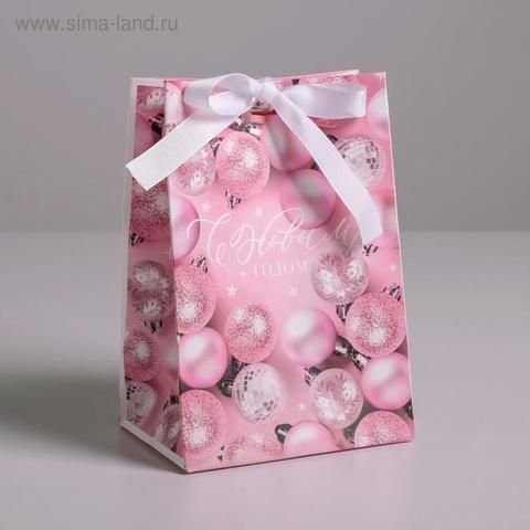Пакет подарочный с лентой «Розовые шары», 13 × 19 × 9 см