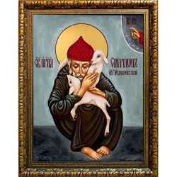Спиридон с овечками. Икона на холсте.