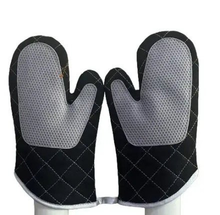 Рукавицы термостойкие (пара), 31 см (до +500°С), черный хлопок + силиконовая накладка)