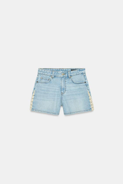 ZARA ШОРТЫ Z1975 С ВЯЗАНЫМИ ДЕТАЛЯМИ, ВЫЦВЕТШИЙ СИНИЙ