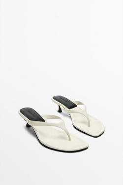 Massimo Dutti Кожаные сандалии на каблуке, белый