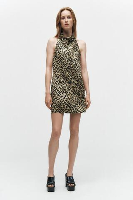 ZARA ZW COLLECTION ПЛАТЬЕ ИЗ 100% ЛЬНА С АНИМАЛИСТИЧЕСКИМ ПРИНТОМ, ЛЕОПАРДОВЫЙ