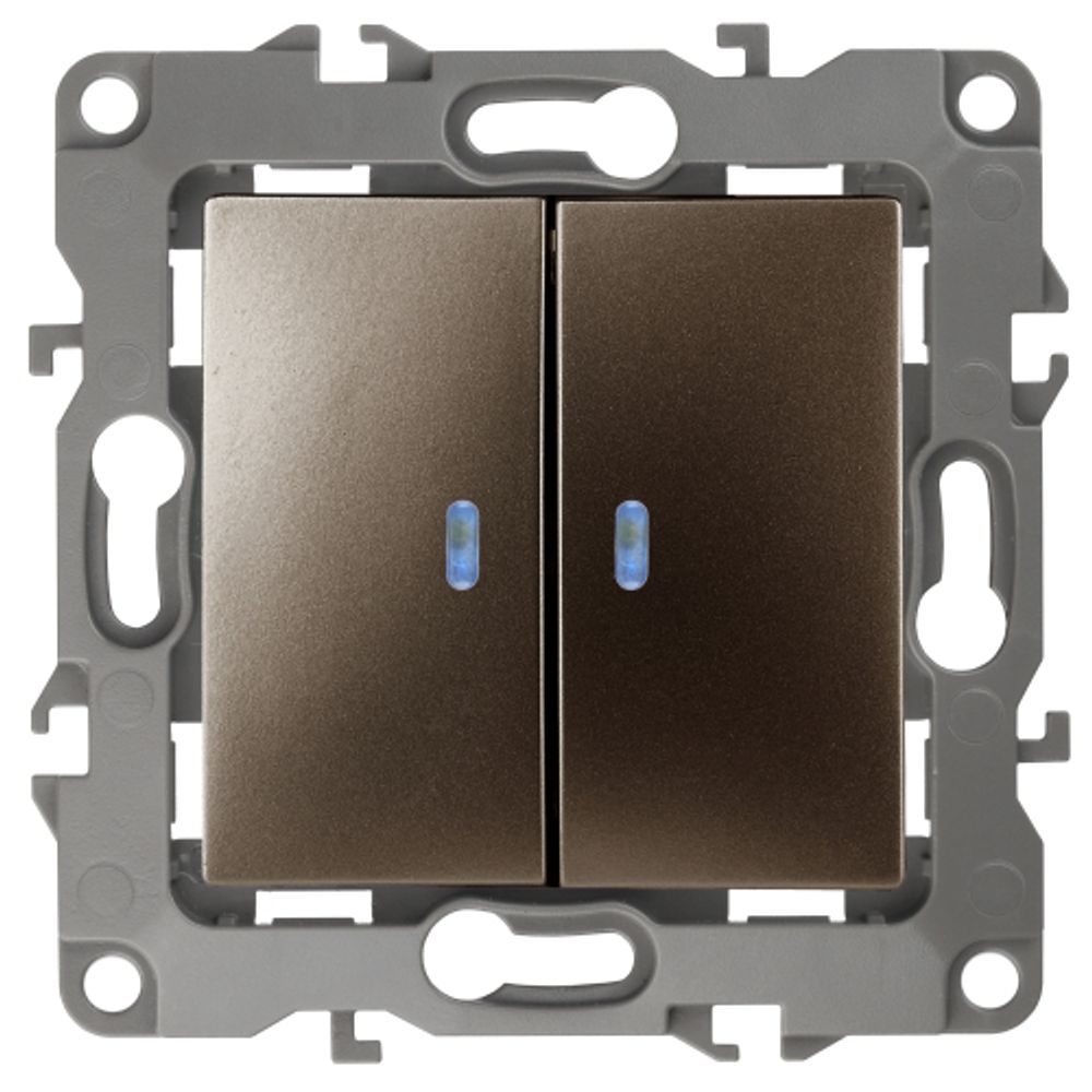 12-1105-13 ЭРА Выключатель двойной с подсветкой, 10АХ-250В, IP20, Эра12, бронза