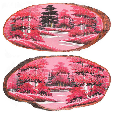 Панно на срезе дерева "Розовый закат" горизонтальное 70-75 см R118862