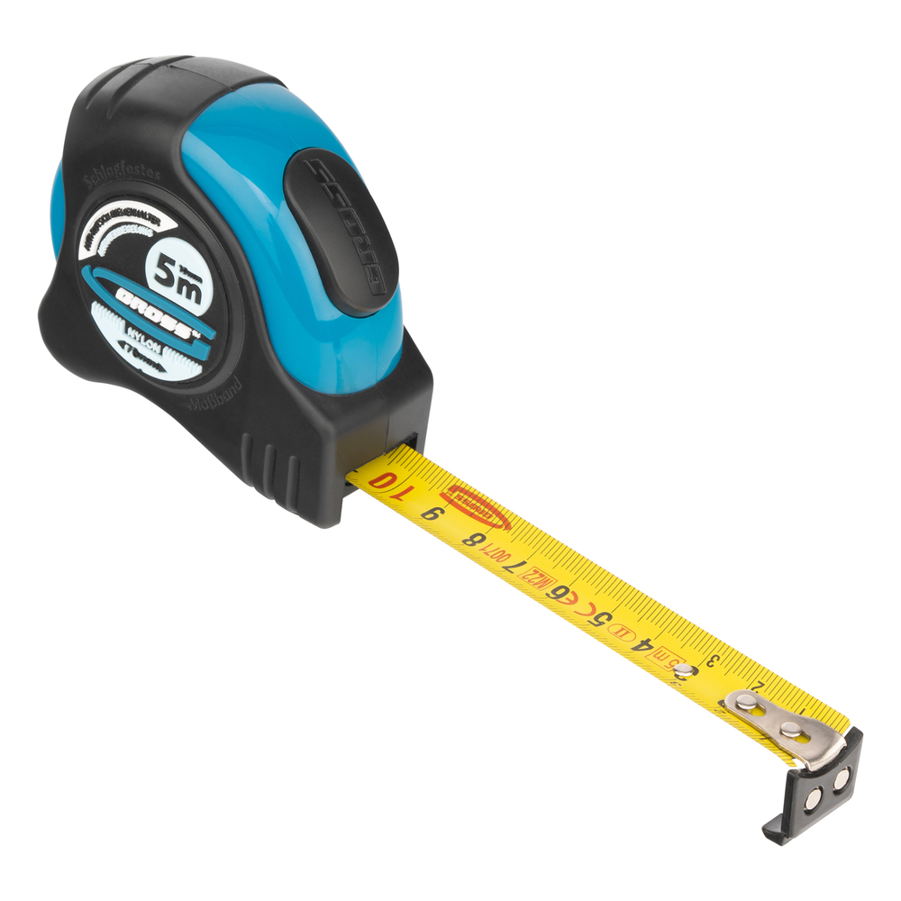 Рулетка "Schlagfest",5 м x 19 мм,магнитный обрезиненный зацеп,двусторонняя шкала,Нейлоновое покрытие,автоматическая фиксация Gross