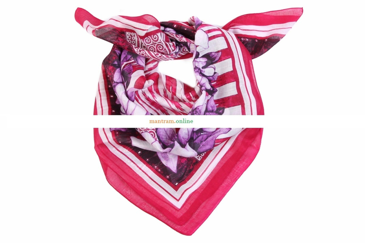 Платок материал Хлопок 100% "Фиолетовые Цветы" цвет малиновый 100x100 см.