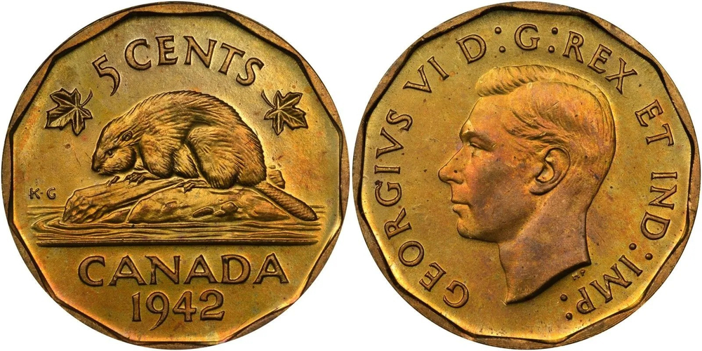 Канада 5 центов, 1942 Король Георг VI XF
