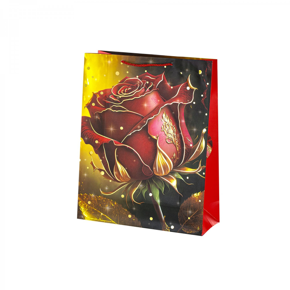 Пакет подарочный бумажный Alingar, (М) 18х24х8,5 см, вертикальный, "Золотые розы", мат. ламинация, тиснение, ассорти