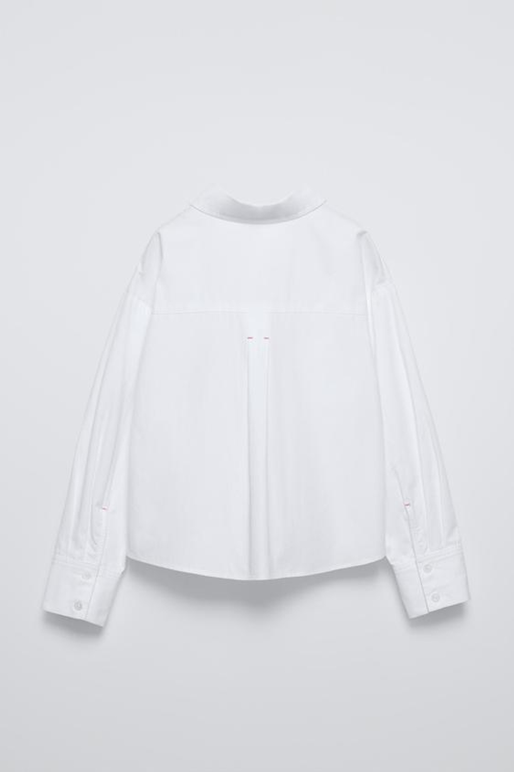 ZARA РУБАШКА ИЗ ПОПЛИНА С ДЕКОРАТИВНОЙ СТРОЧКОЙ И КАРМАНОМ, БЕЛЫЙ