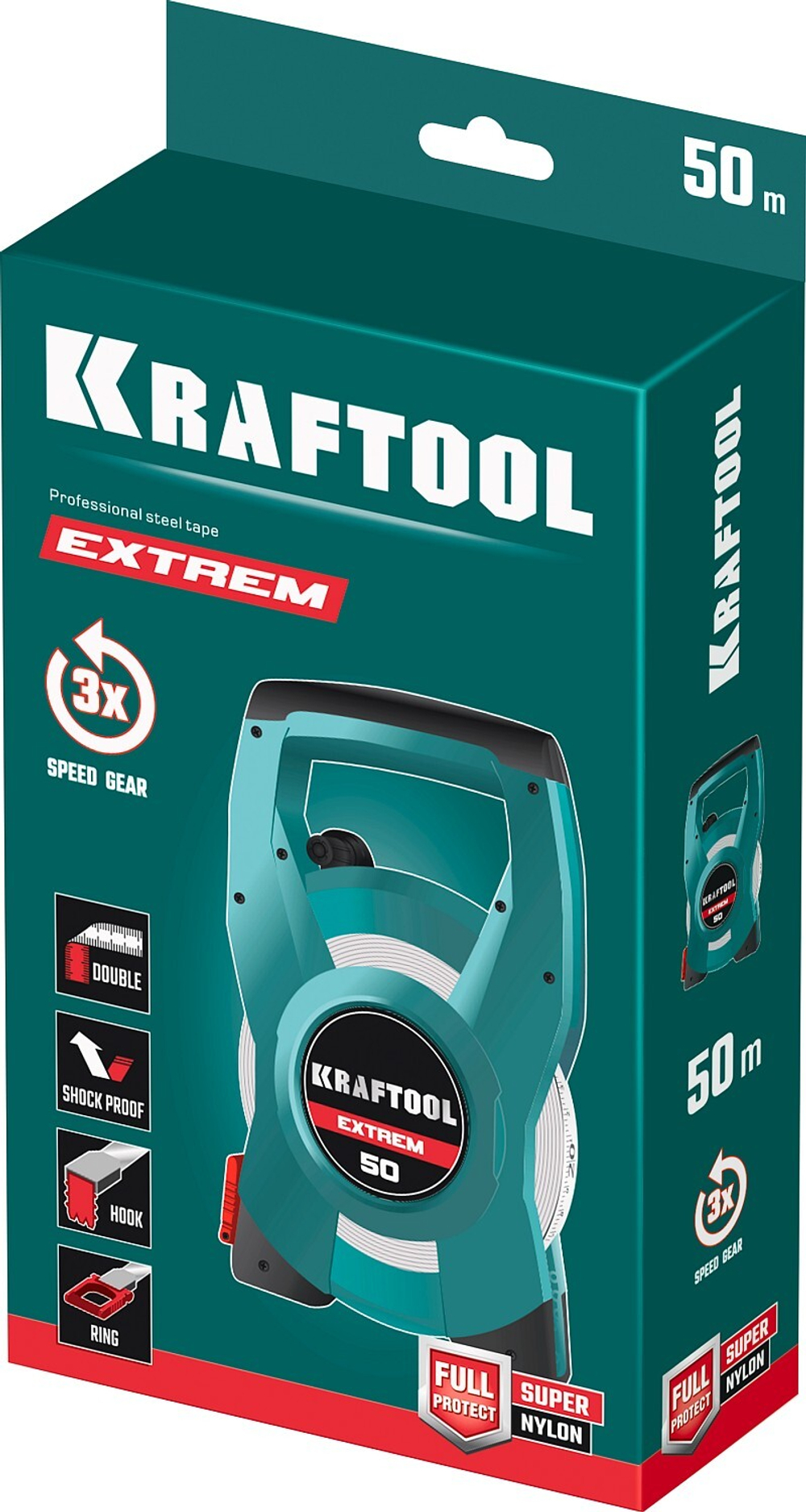 KRAFTOOL 50 м, геодезическая стальная мерная лента (34185-50)