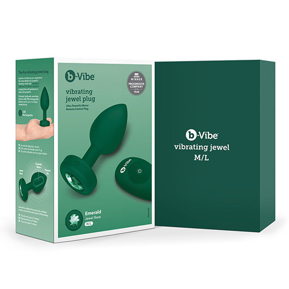 Зеленая вибрирующая втулка b-Vibe Vibrating Jewel Plug M/L BV-031-GRN