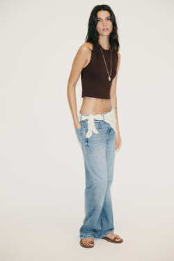 ZARA ТРИКОТАЖНЫЙ ТОП С ВЫРЕЗОМ НА СПИНЕ, КОРИЧНЕВЫЙ