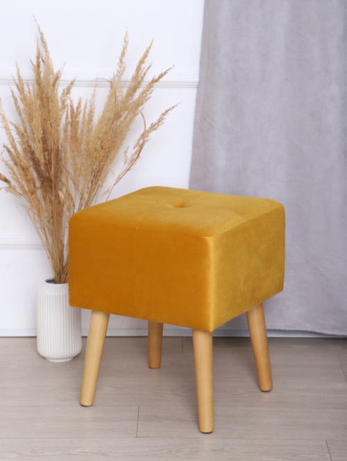Пуф "Twist" антивандальный велюр Mustard/натурал. Для кухни, прихожей, салона красоты, офиса. 40х40х49см