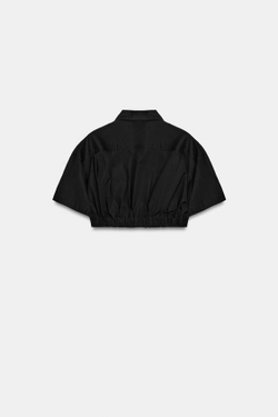 ZARA УКОРОЧЕННАЯ РУБАШКА ИЗ ПОПЛИНА В ПОЛОСКУ, ЧЕРНЫЙ