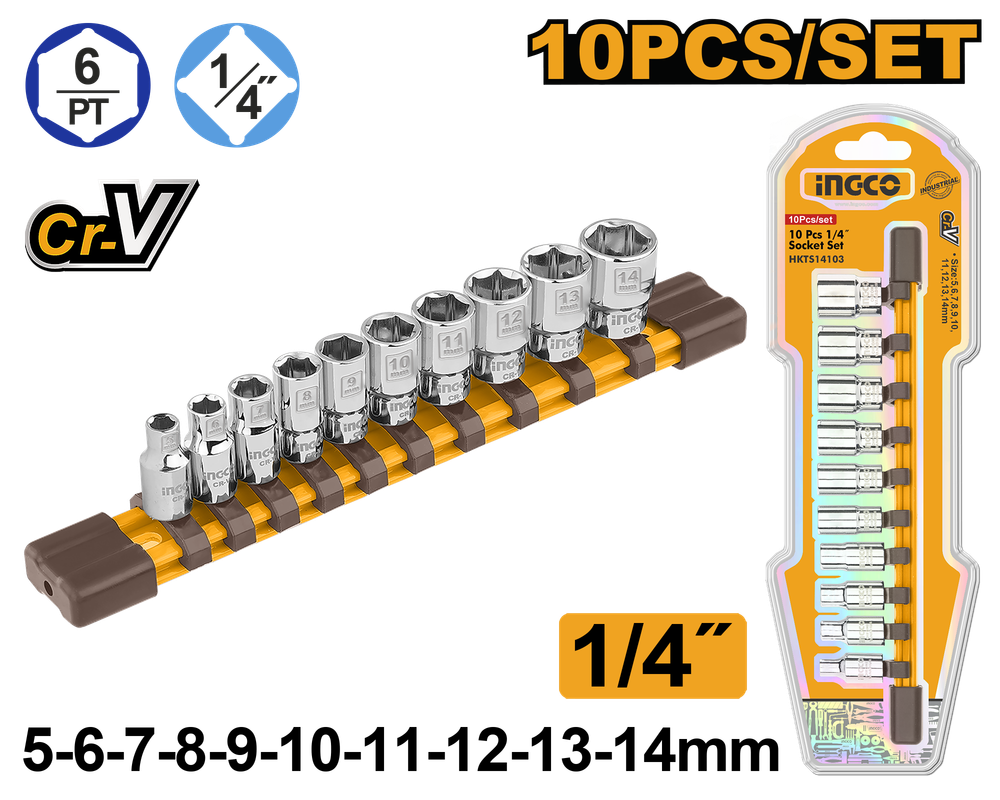 Набор торцевых головок INGCO HKTS14103 INDUSTRIAL 1/4&quot; 5-14 мм 10 шт.