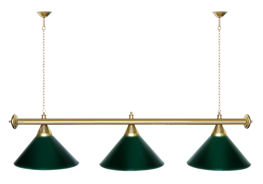 Лампа STARTBILLIARDS 3 пл. (плафоны зеленые,штанга золотая,фурнитура золото)