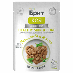 BRIT CARE, Пауч для взрослых кошек, Белая рыба и Стручковая фасоль, кусочки в соусе, 85 гр.