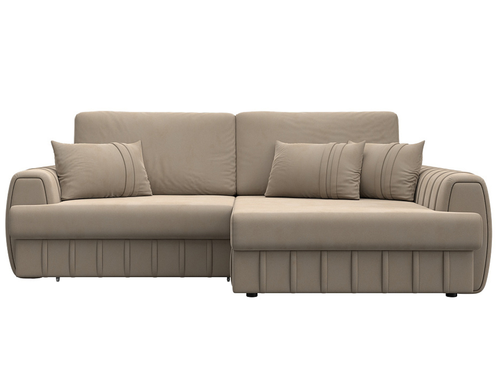 Диван угловой Лига-057 НПБ угол правый, SEVEN 729 бежевый, Велюр, 129268