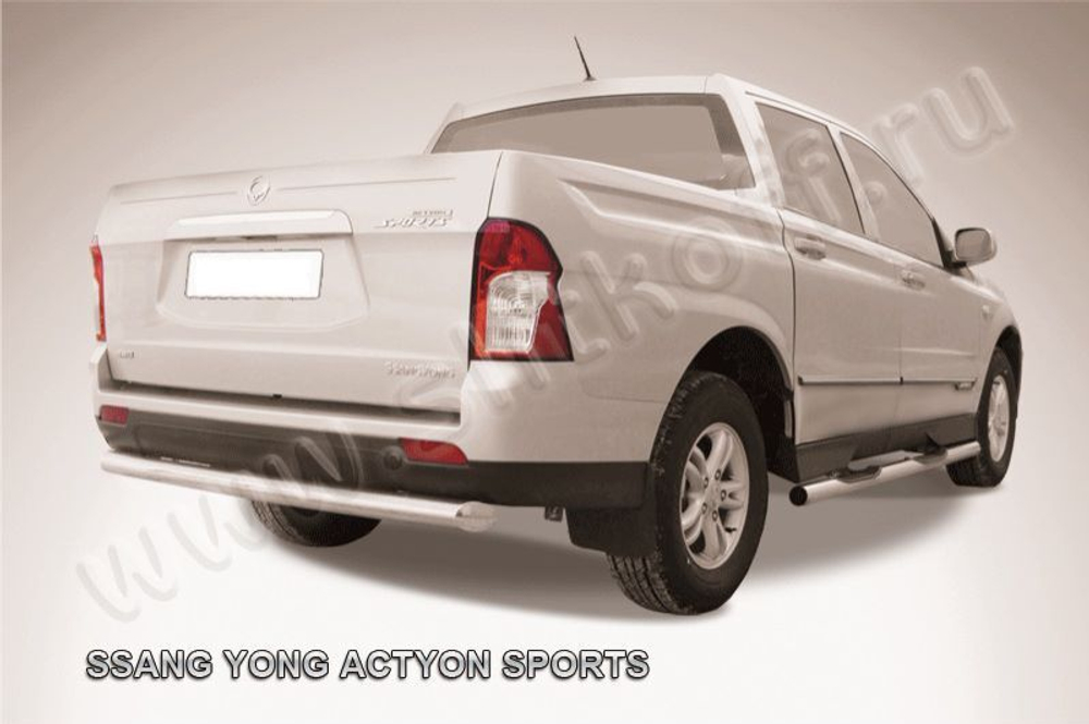 Защита заднего бампера (нержавейка) SsangYong Actyon Sport (2012-2016) d76 радиусная