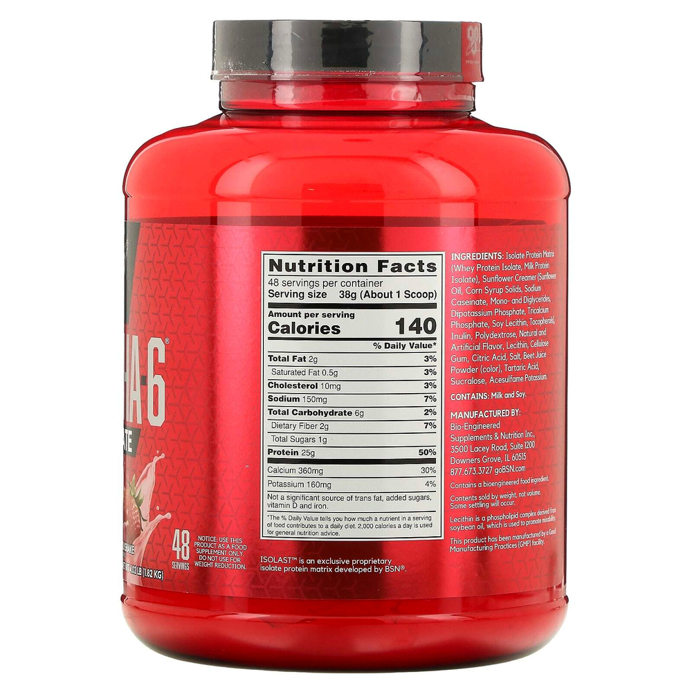 BSN, Syntha-6®, изолят, протеиновая смесь для приготовления напитка, клубничный молочный коктейль, 1,82 кг (4,02 фунта)