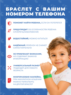 Браслет-потеряшка с номером телефона 10 наклеек+20 браслетов