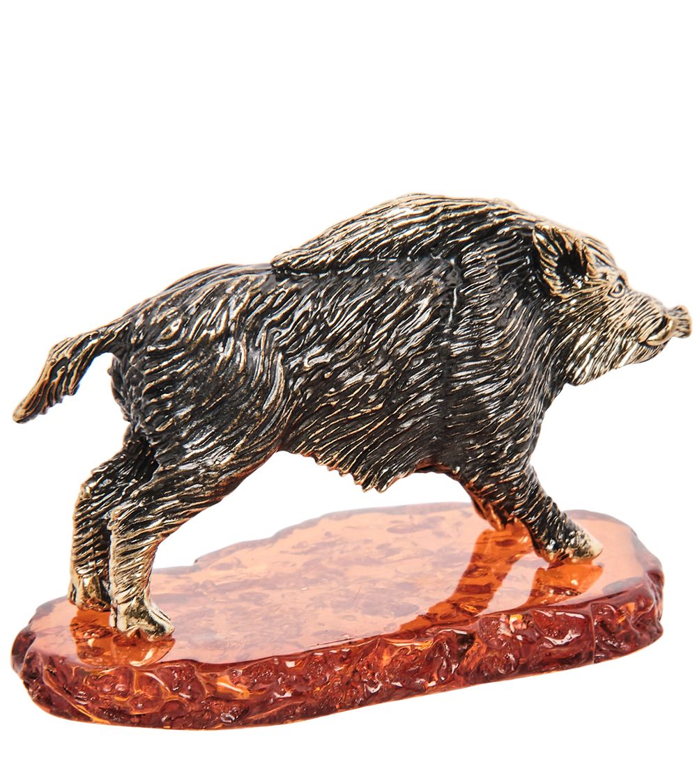 AM- 995 Фигурка «Кабан» (латунь, янтарь)