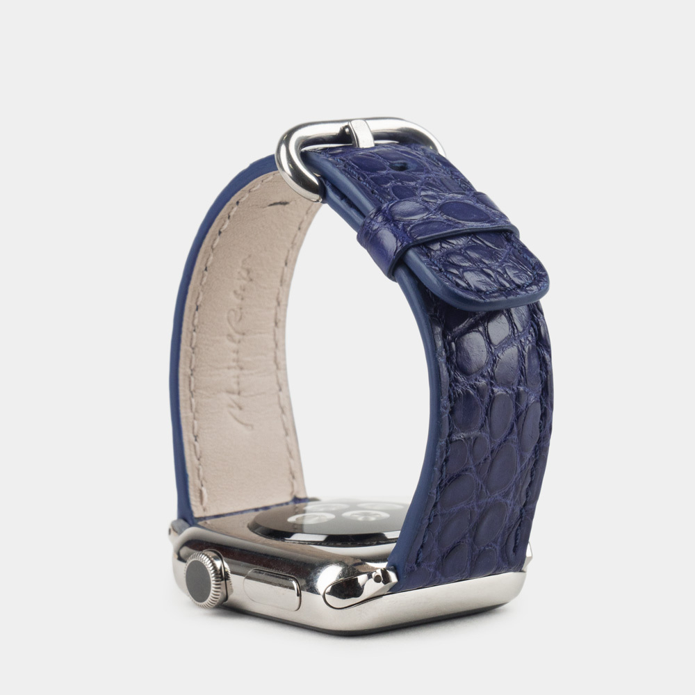 Ремешок для Apple Watch 40/41/42 mm из кожи аллигатора, синего цвета