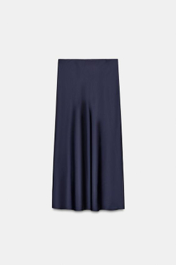 ZARA АТЛАСНАЯ ЮБКА МИДИ, МОРСКОЙ СИНИЙ