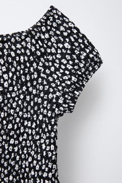 ZARA ПЛАТЬЕ ИЗ РЕЛЬЕФНОЙ ТКАНИ С ВОЛАНАМИ, ЧЕРНЫЙ/БЕЛЫЙ