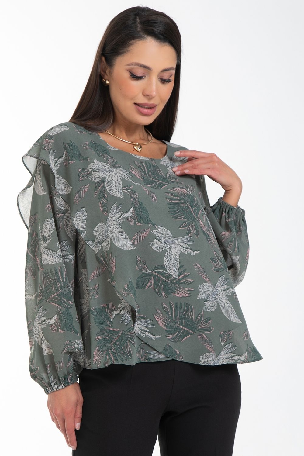 Блуза Красивая из шифона (олива) Diolche (Акция)