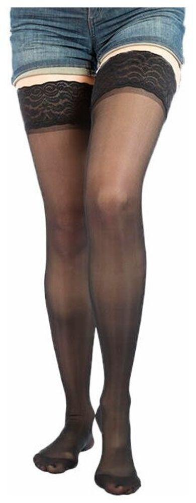 Чулки Ergoforma 211 с ажурной резинкой на силиконовых лентах, противоварикозные, 1 класс размер 5, черный