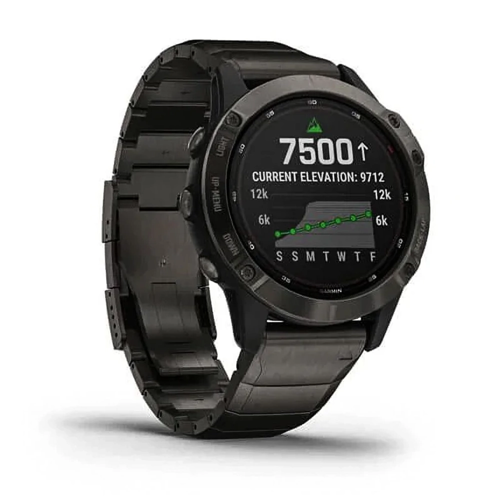 Спортивные наручные часы Garmin Fenix 6 Pro Solar титановый DLC карбон с DLC титановым ремешком 010-02410-23
