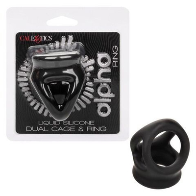 Черное тройное эрекционное кольцо Alpha Liquid Silicone Dual Cage & Ring (Цвет: черный)