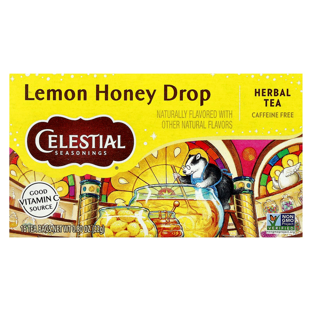 Celestial Seasonings, Herbal Tea, лимонно-медовые капли, без кофеина, 16 чайных пакетиков, 22 г (0,8 унции)