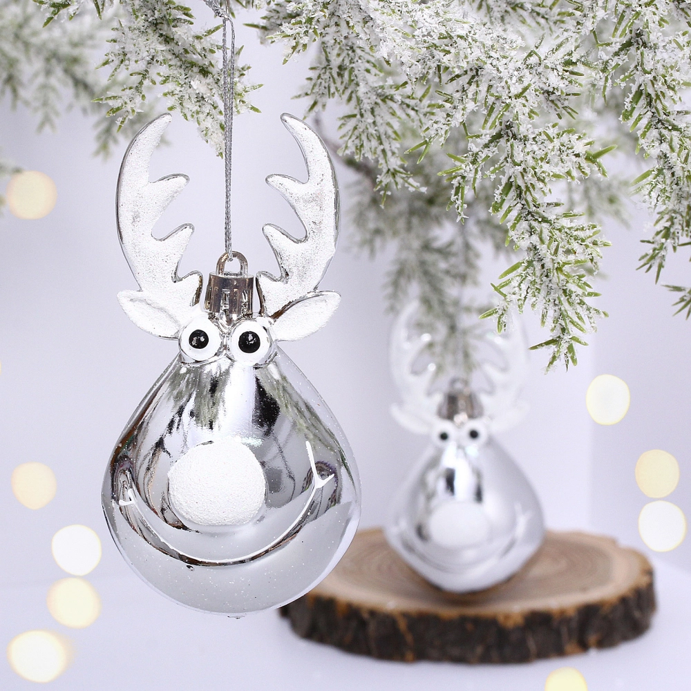 Ёлочная игрушка «Счастливый лось» 13 см (2 шт), серебро