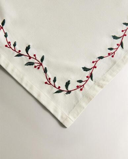 ZARA HOME ХЛОПКОВАЯ СКАТЕРТЬ С КОНТРАСТНЫМ УЗОРОМ, ЗЕЛЕНЫЙ