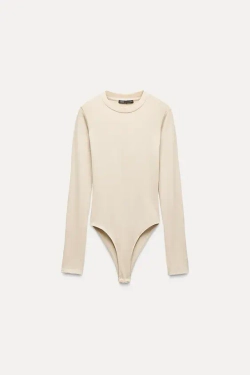 ZARA БОДИ ИЗ ХЛОПКА И МОДАЛА, ЭКРЮ