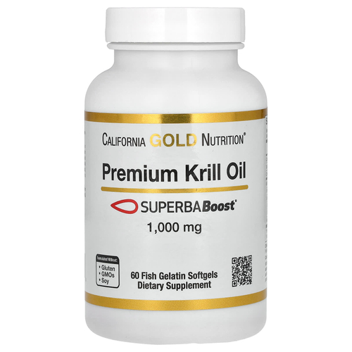 California Gold Nutrition, масло криля премиального качества с SUPERBABoost, 1000 мг, 60 капсул из рыбьего желатина