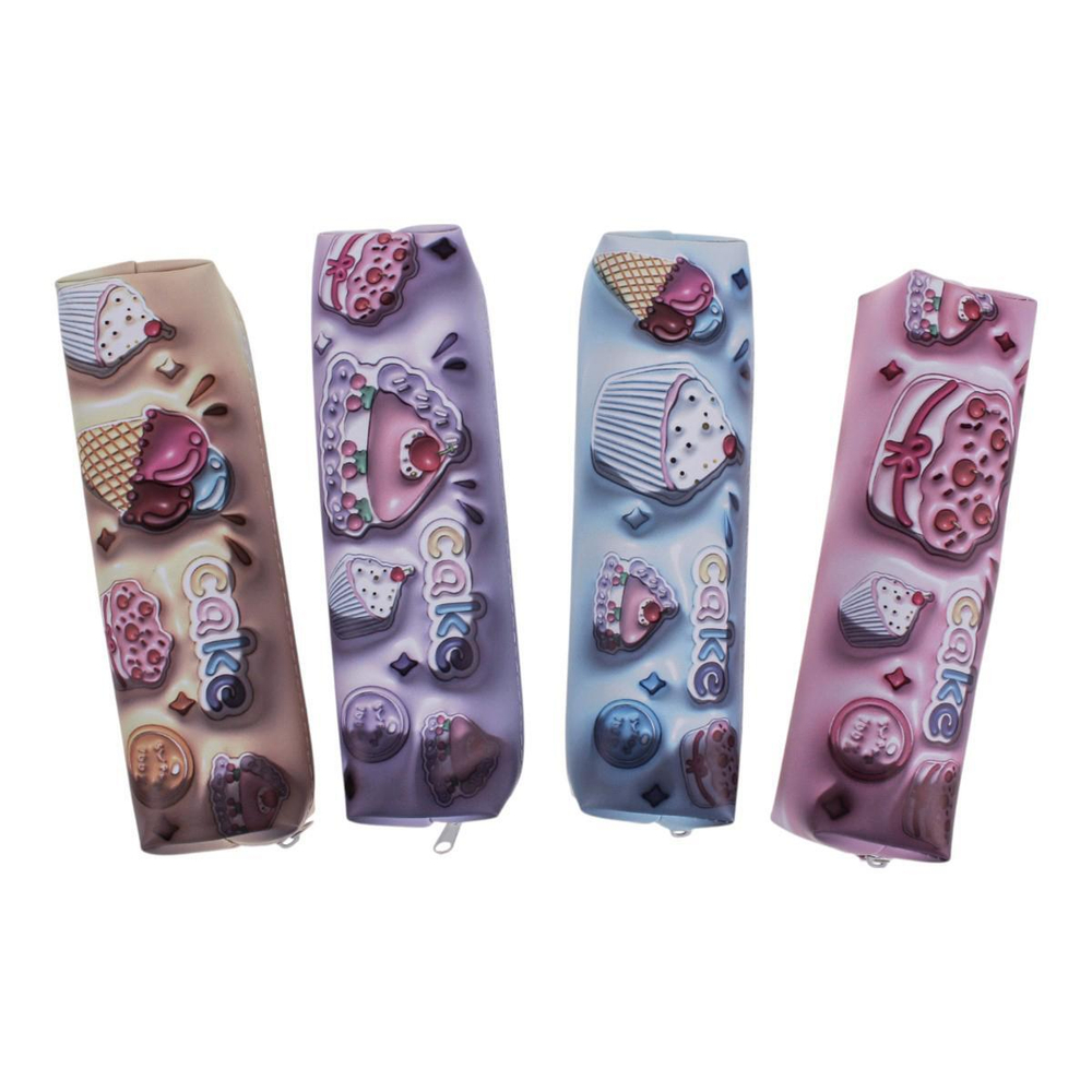 Пенал-косметичка 1 отд. 20*5,5*3,5см кожзам "Пирожное" розовый