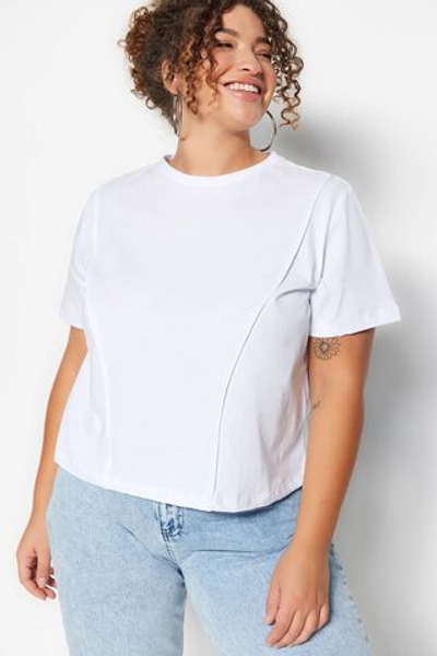 Белый обычный , сшитый из 100% хлопка с деталями, трикотажная футболка больших размеров TBBSS23BF00037