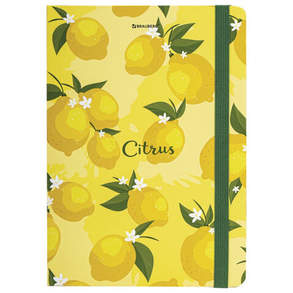 Блокнот с резинкой без линовки 96 л., А5 (145х203 мм), твердая обложка, BRAUBERG, "Lemons", 113727