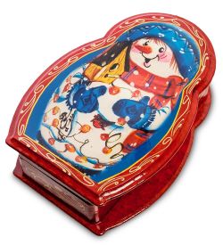 Народные промыслы ШК-11/62-D Шкатулка в технике декупаж «Матрешка-снеговик» (20х14х6)