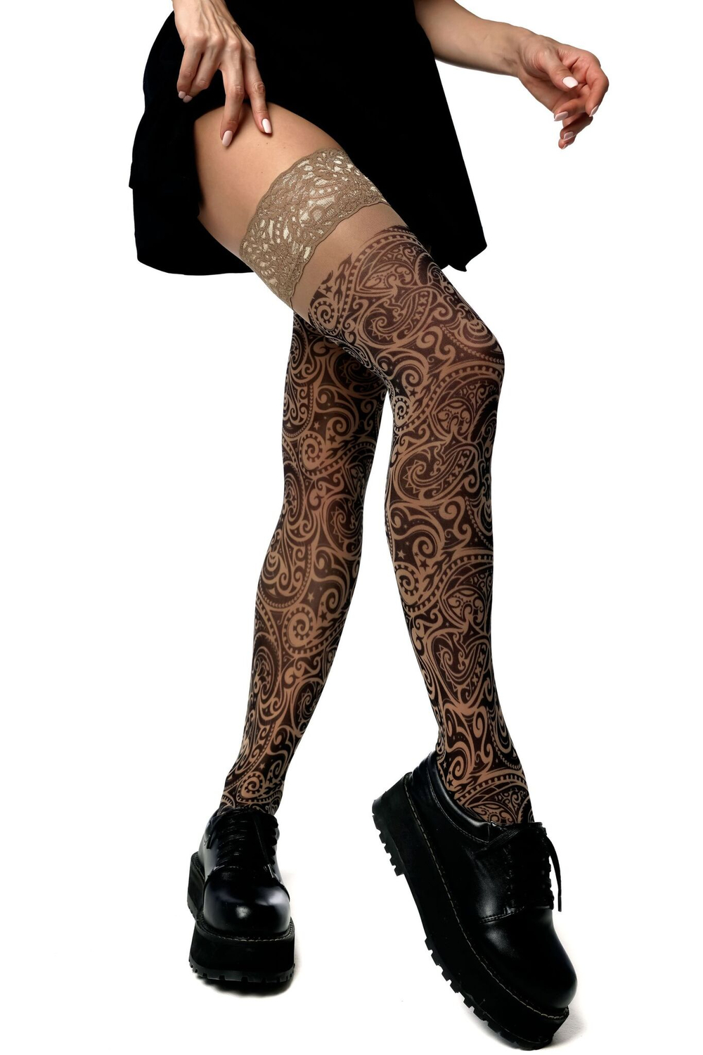 Чулки с имитацией татуировок (Размер: S-M-L) (Цвет: бежевый)